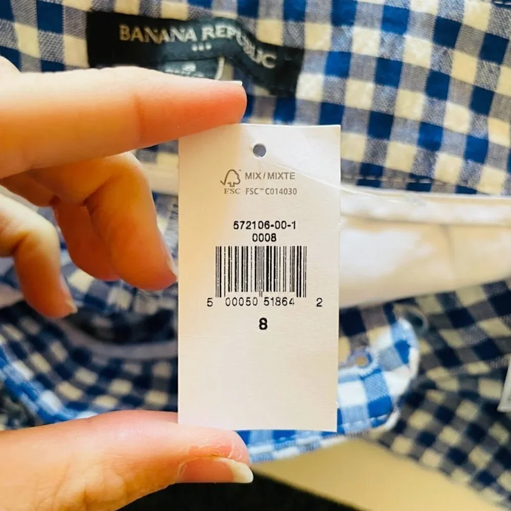 NWT Banana Republic Gingham Checkard Pant Trouser Linen Blue White Belt Tie 8